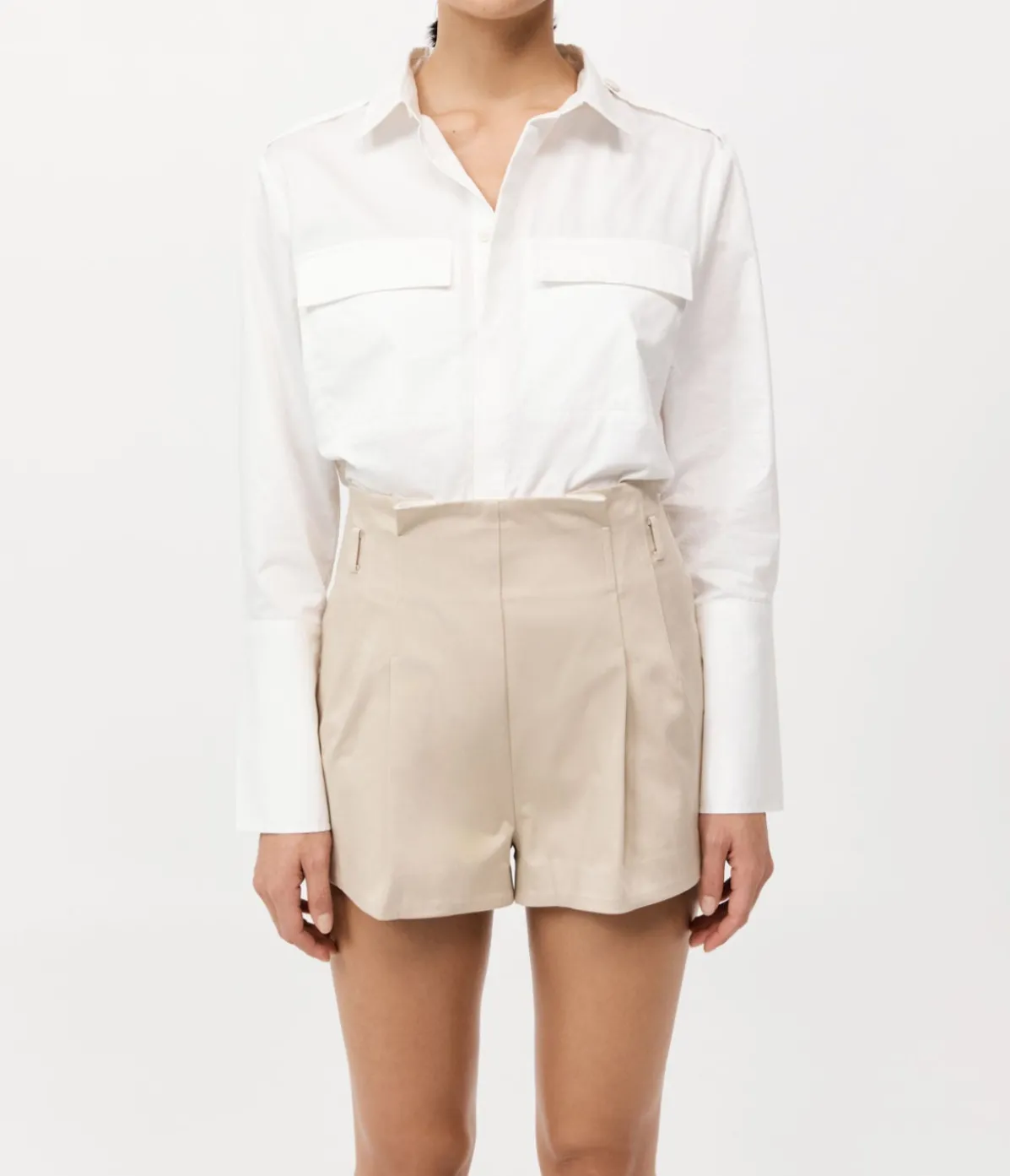 Cotton Paperbag Waist Shorts In Champagne