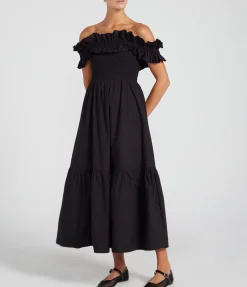 Cotton Poplin Long Smock Dress In Black