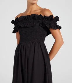 Cotton Poplin Long Smock Dress In Black