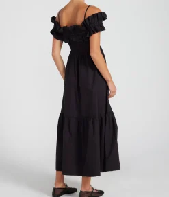 Cotton Poplin Long Smock Dress In Black
