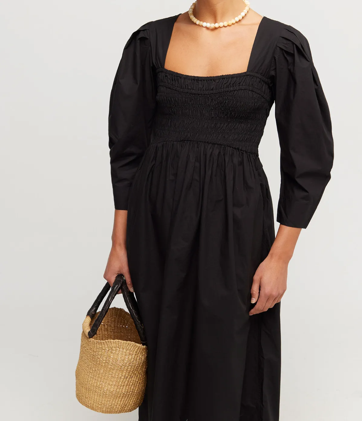 Cotton Poplin Smock Dress In Black