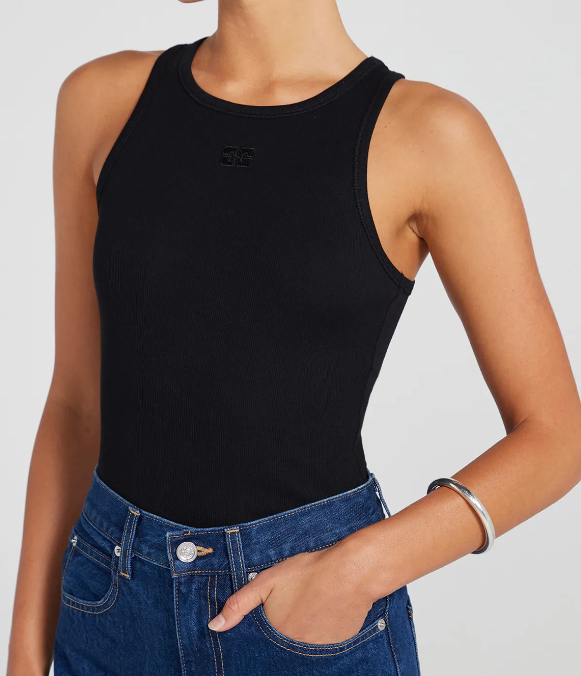 Cotton Ribbed Tank Top In Black