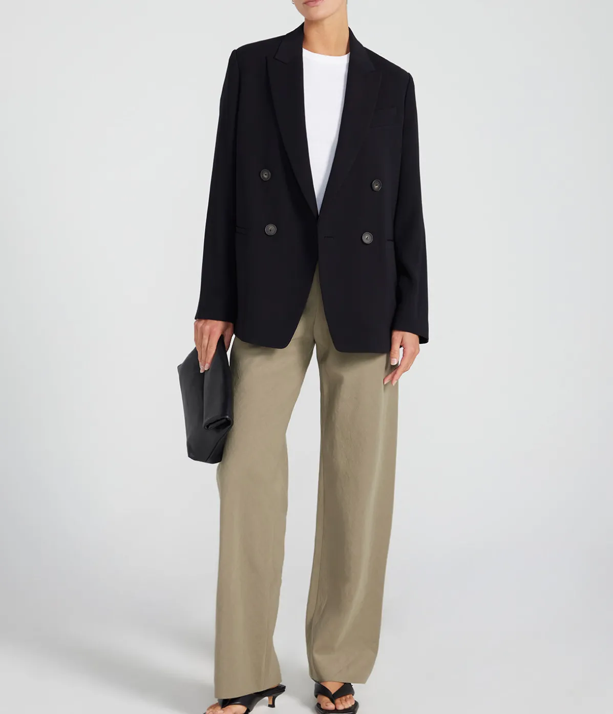 Crepe Double Breasted Blazer In Black