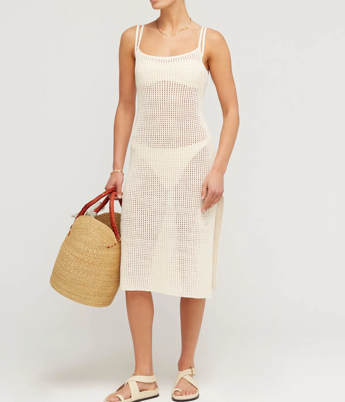 Crochet Scoop Neck Dress In Milk