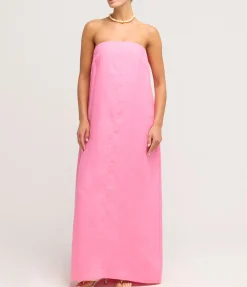 Delphi Organic Linen Strapless Dress In Rose
