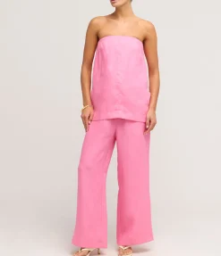 Delphi Organic Linen Strapless Top In Rose