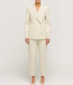 Double Breasted Blazer With Shoulder Pads In Ivory