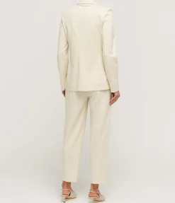 Double Breasted Blazer With Shoulder Pads In Ivory