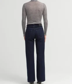 Doudo Thin Ribbed Turtle Neck Top In Grey Melange