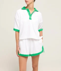 Estate Towelling Short In Bianco With Verde Trim