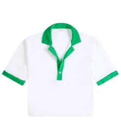 Estate Towelling Tee In Bianco With Verde Trim