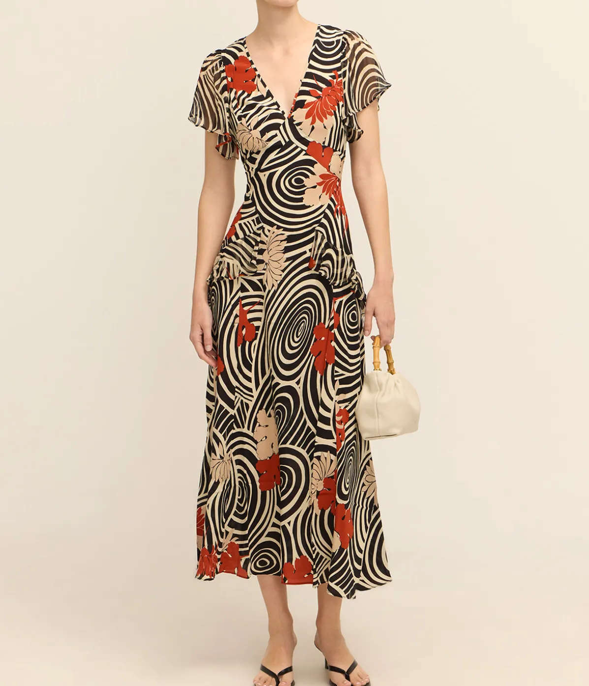 Evie Midi Dress In Black Swirl Daisy