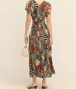 Evie Midi Dress In Black Swirl Daisy