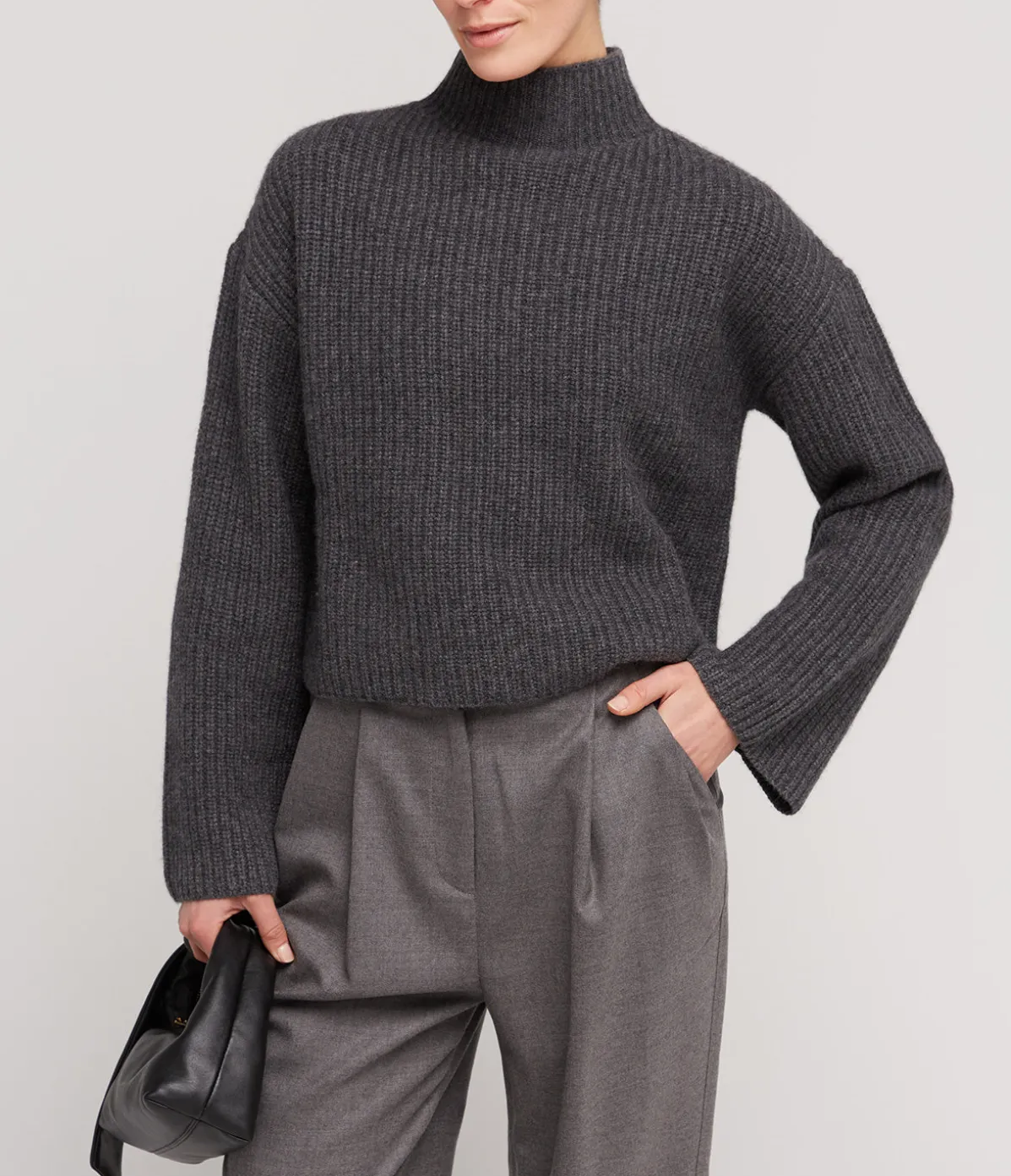 Faro Funnel Neck Sweater In Anthracite Melange