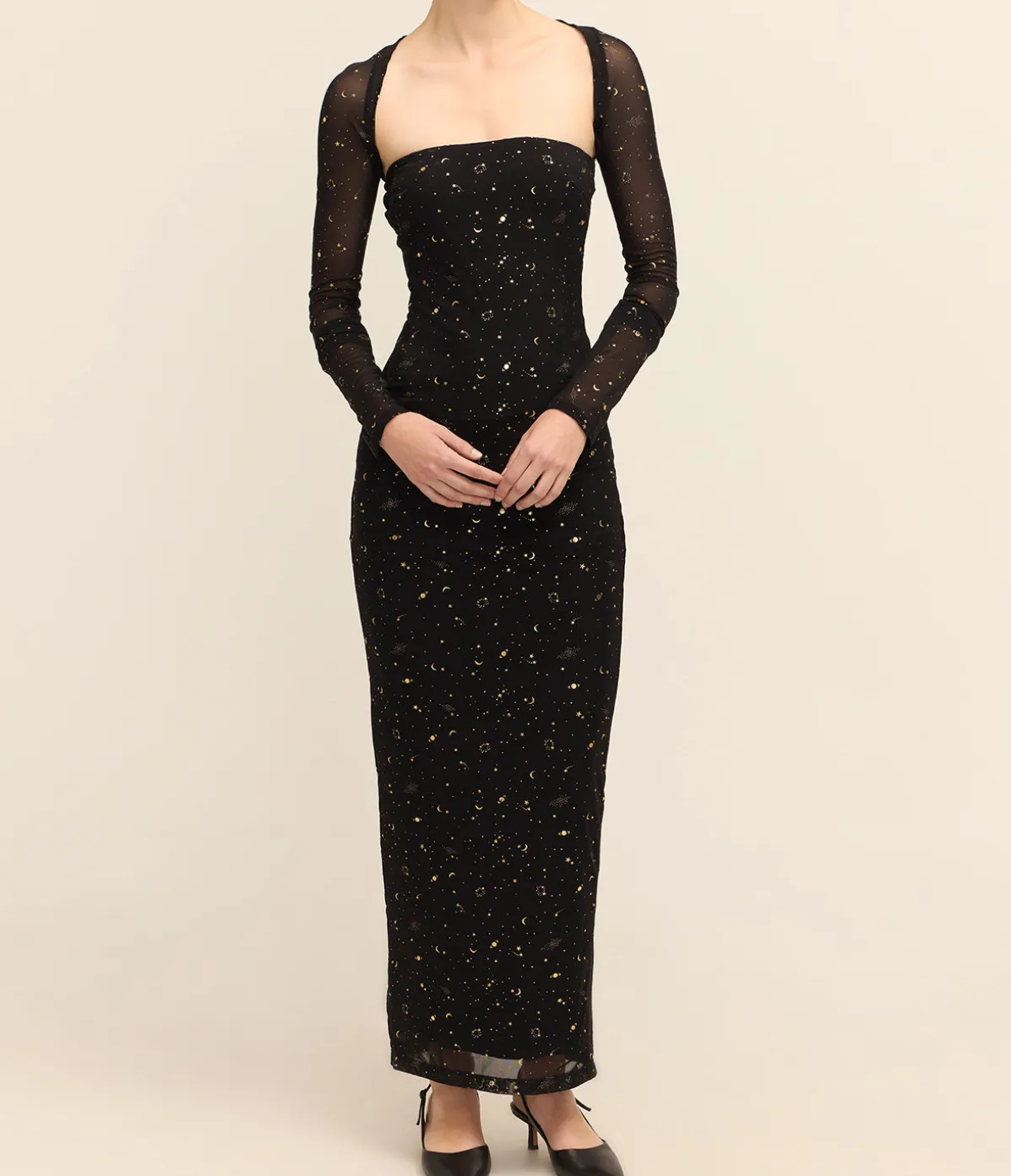 Galaxy Dress And Shrug In Black And Gold