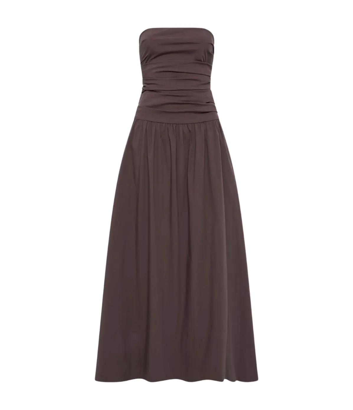 Gathered Strapless Tie Back Dress In Chocolate Plum