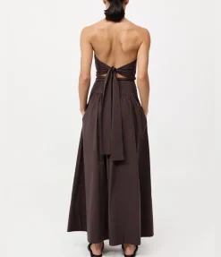 Gathered Strapless Tie Back Dress In Chocolate Plum