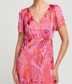 Gilly Short Sleeve Maxi Dress In Butterfly Devore Pink