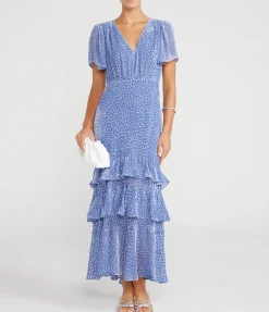 Gilly Tiered Dress In Slate Blue