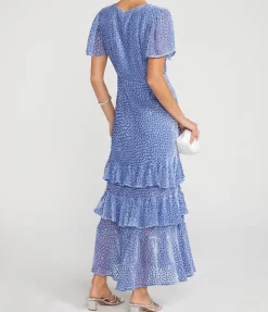 Gilly Tiered Dress In Slate Blue