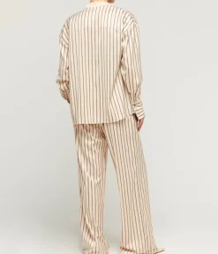Gio Thin Triple Stripe Silk Shirt In Black And Ecru