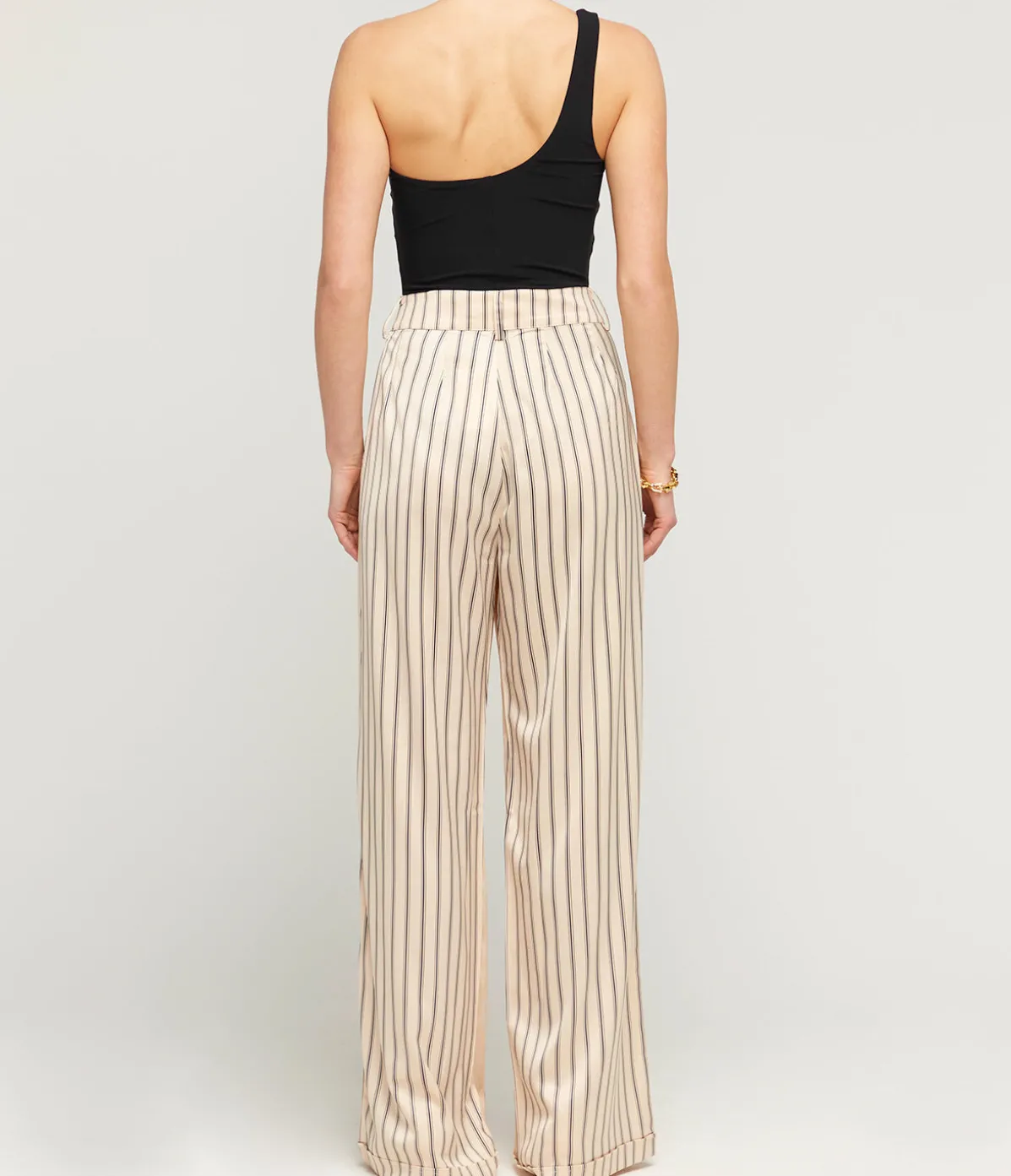 Gio Triple Stripe Tailored Silk Pants In Black And Ecru