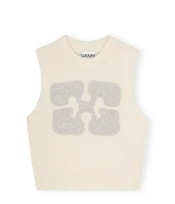 Graphic Wool Vest In Egret