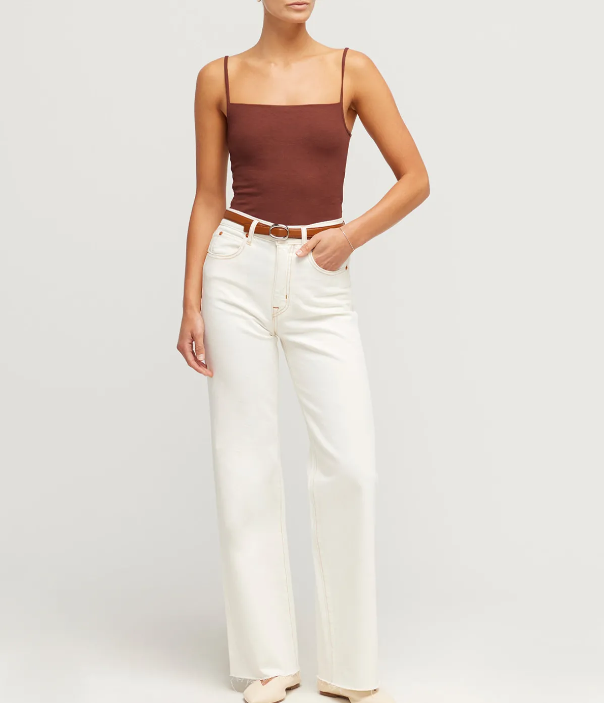 Gwyn Square Neck Tank Top In Milk Chocolate