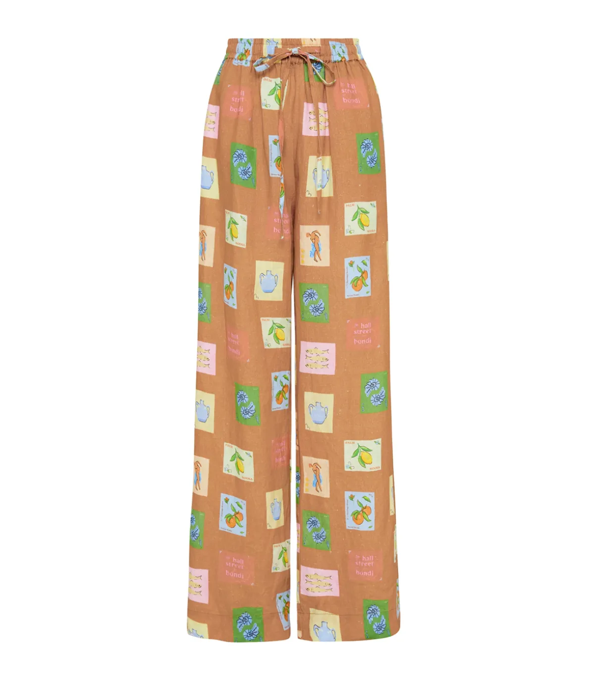 Hallie Linen Pants In Brown Emblem
