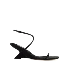 Halter Curved Wedge In Black Diamante