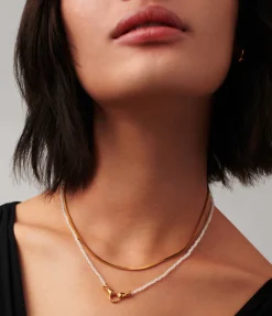 Harris Reed In Good Hands Mini Beaded Gemstone Necklace In Gold And Pearl