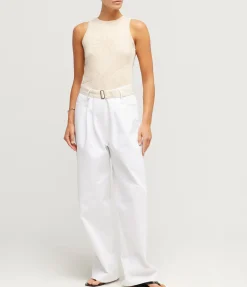 High Neck Knit Singlet In Sand