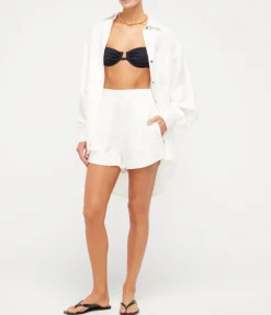 High Waisted Silk Linen Short In White