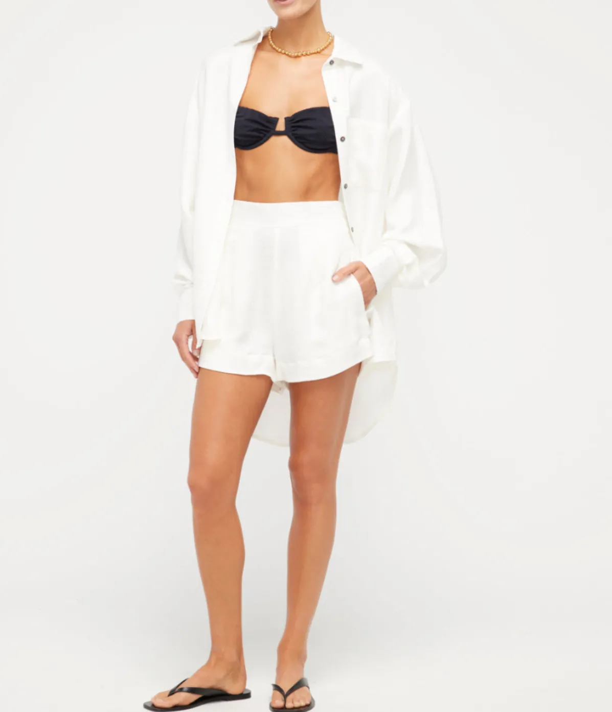 High Waisted Silk Linen Short In White