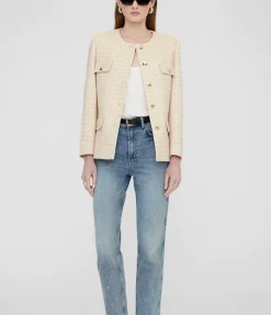 Janet Jacket In Cream And Peach Houndstooth