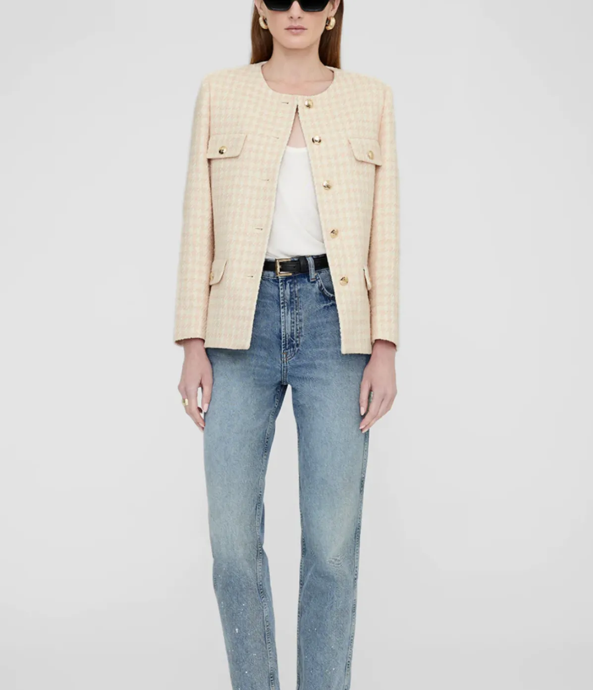 Janet Jacket In Cream And Peach Houndstooth