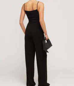 Jenny Wide Leg Crepe Pant In Black