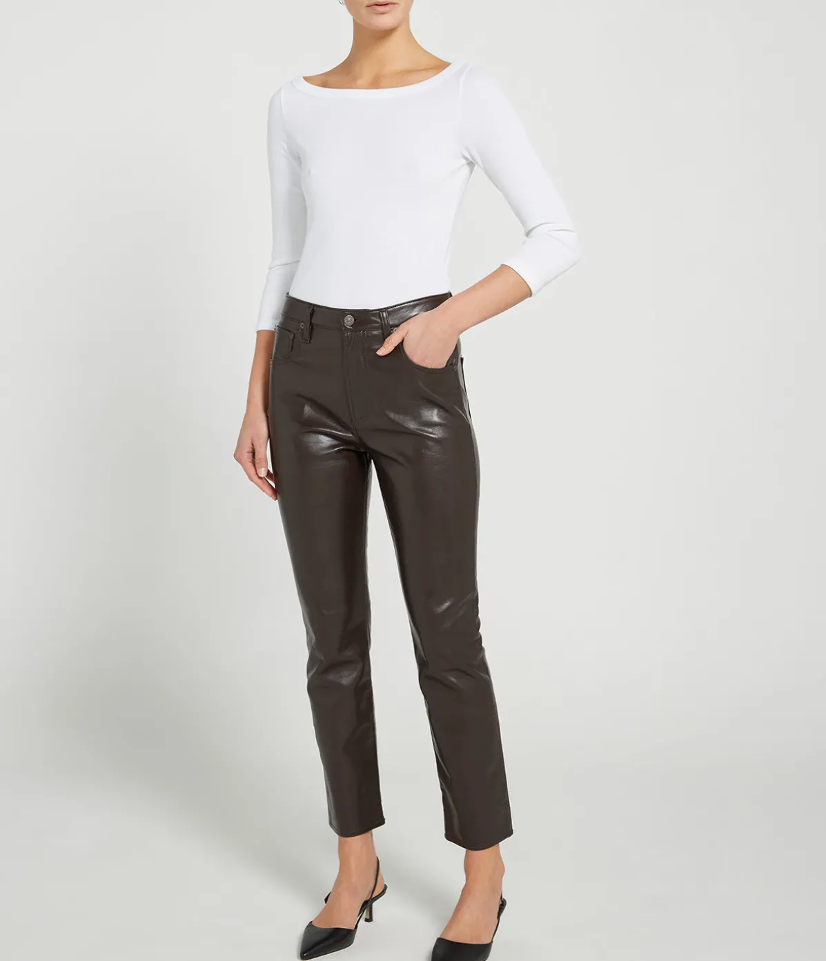 Jolene High Rise Slim Recycled Leather Pant In Chocolate