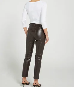Jolene High Rise Slim Recycled Leather Pant In Chocolate