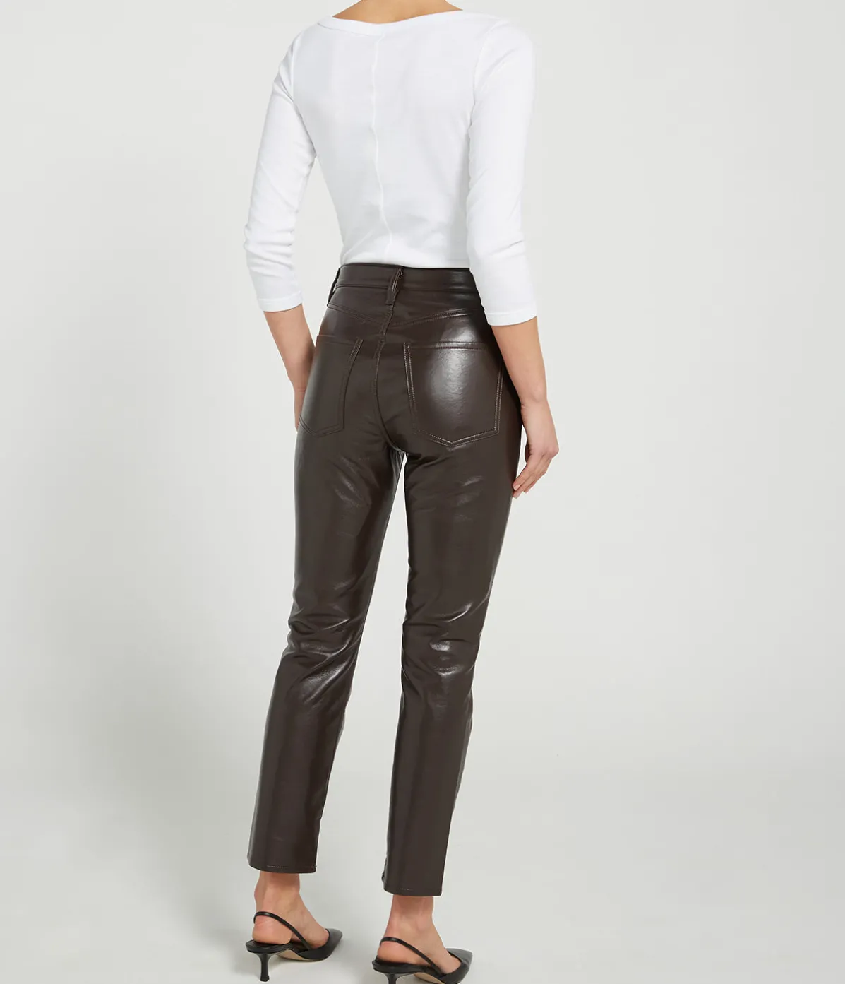 Jolene High Rise Slim Recycled Leather Pant In Chocolate