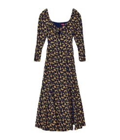 Josephine Dress In Navy Abstract Wave