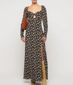 Josephine Dress In Navy Abstract Wave