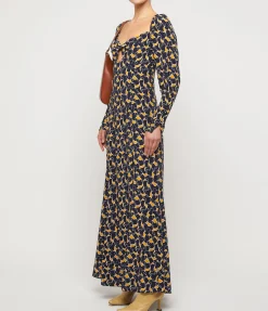 Josephine Dress In Navy Abstract Wave