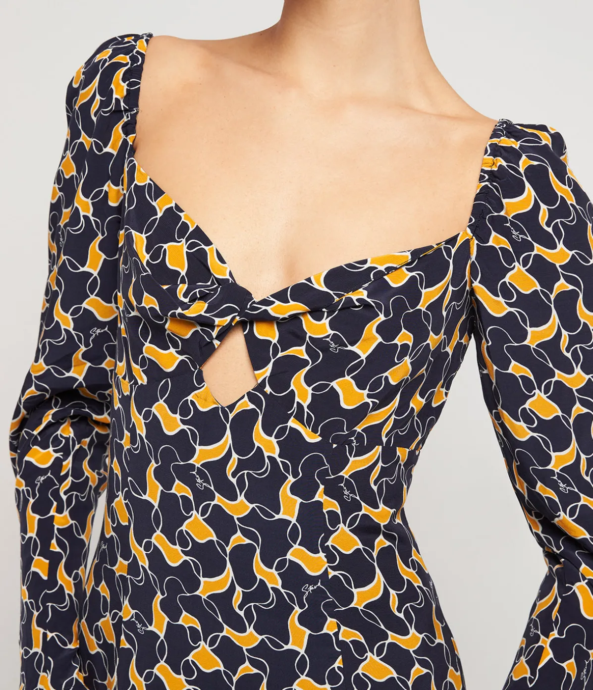 Josephine Dress In Navy Abstract Wave