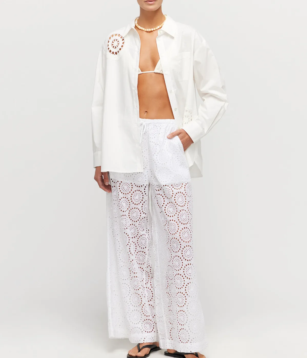 Joy Crochet Long Sleeve Top In White