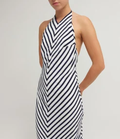 Julie Dress In White And Navy Stripe
