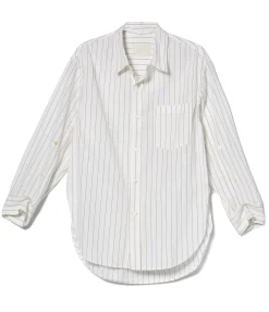 Kayla Shirt In White And Brown Stripe
