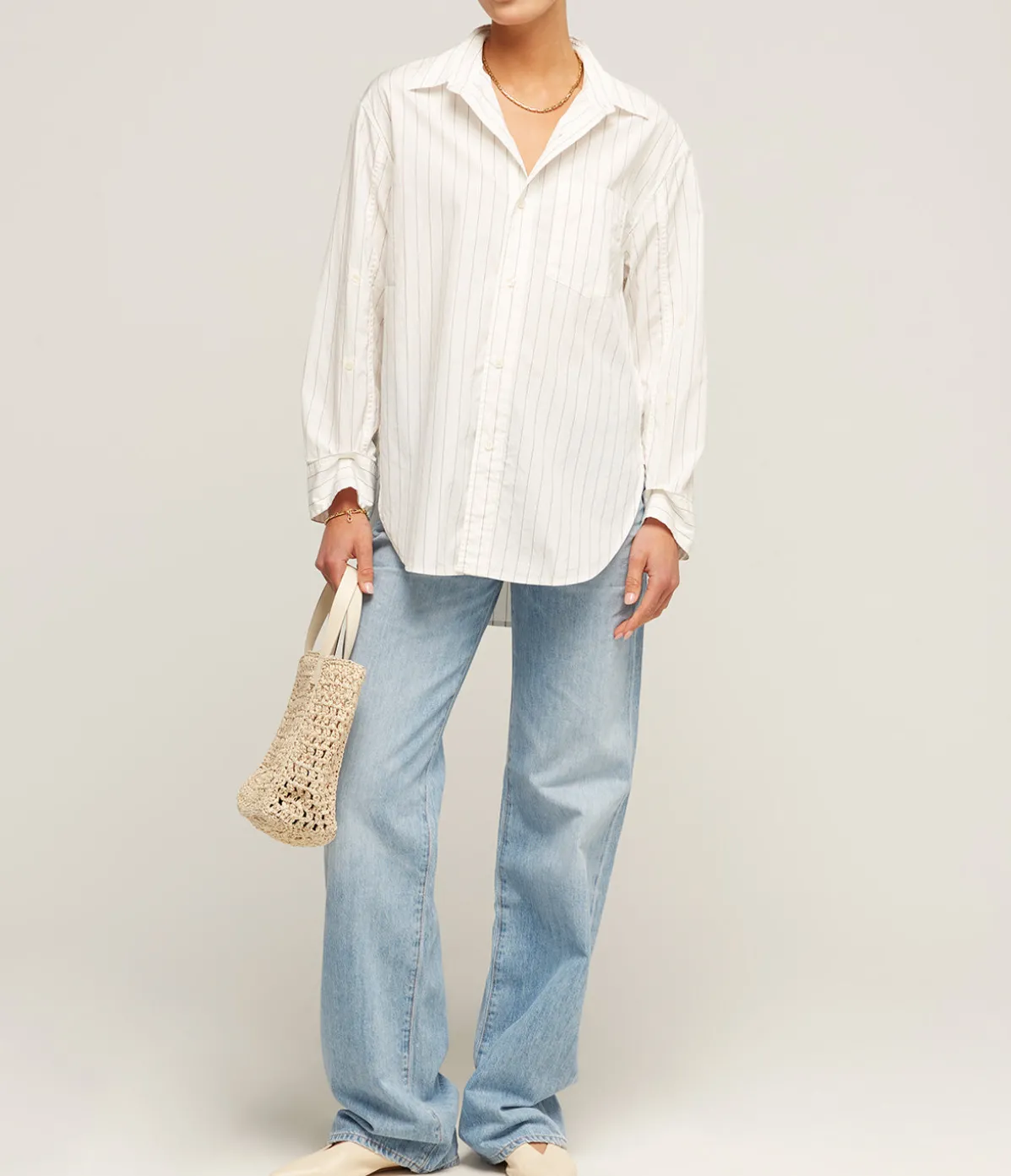 Kayla Shirt In White And Brown Stripe
