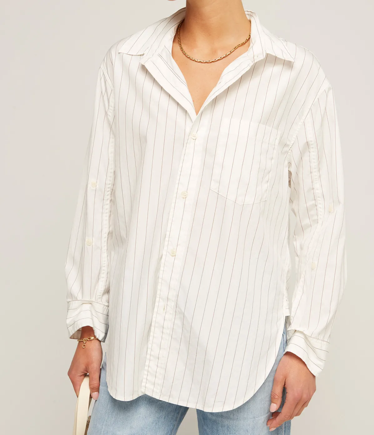 Kayla Shirt In White And Brown Stripe