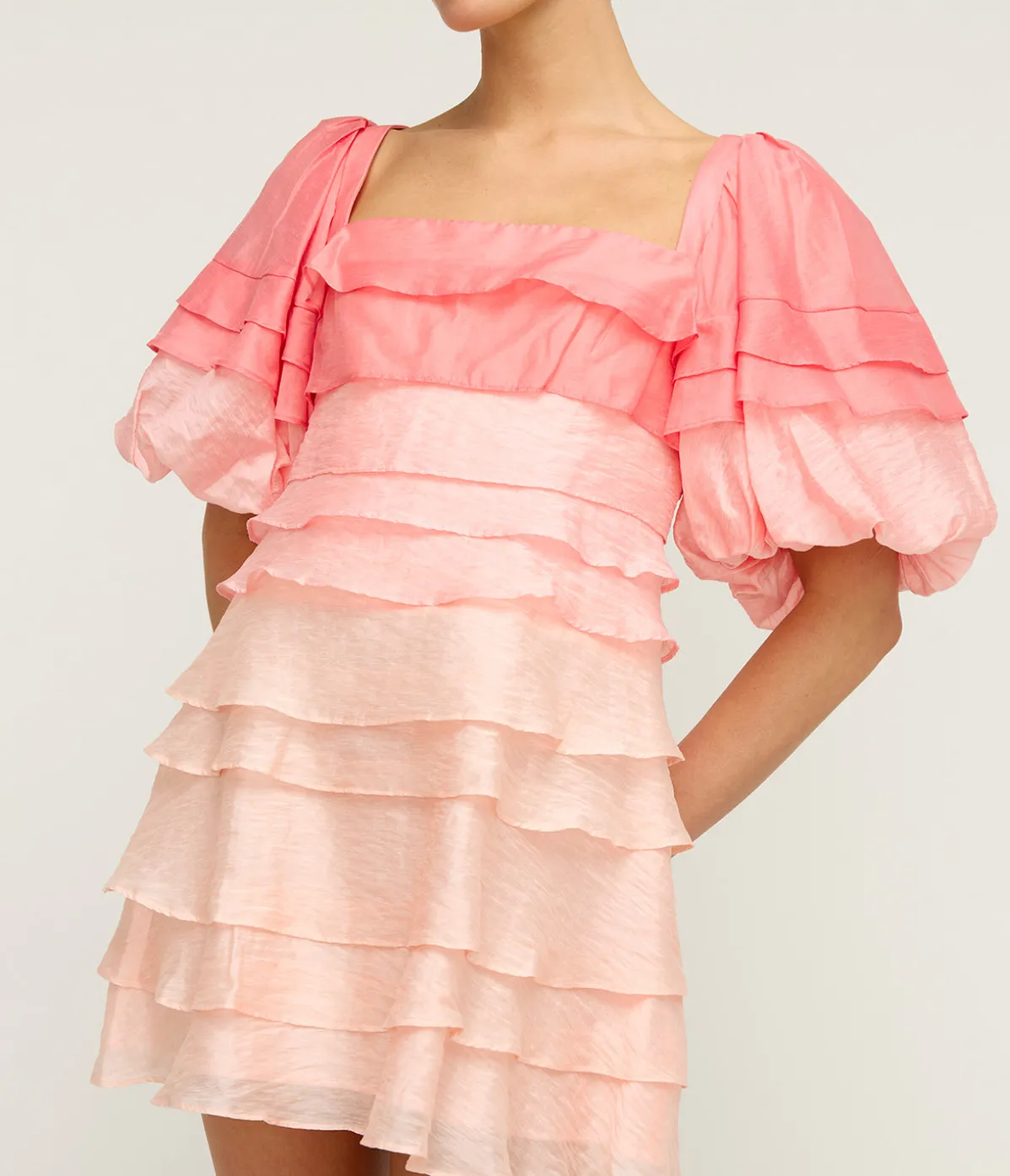 Kirton Puff Sleeve Mini Dress In Pearl And Pink